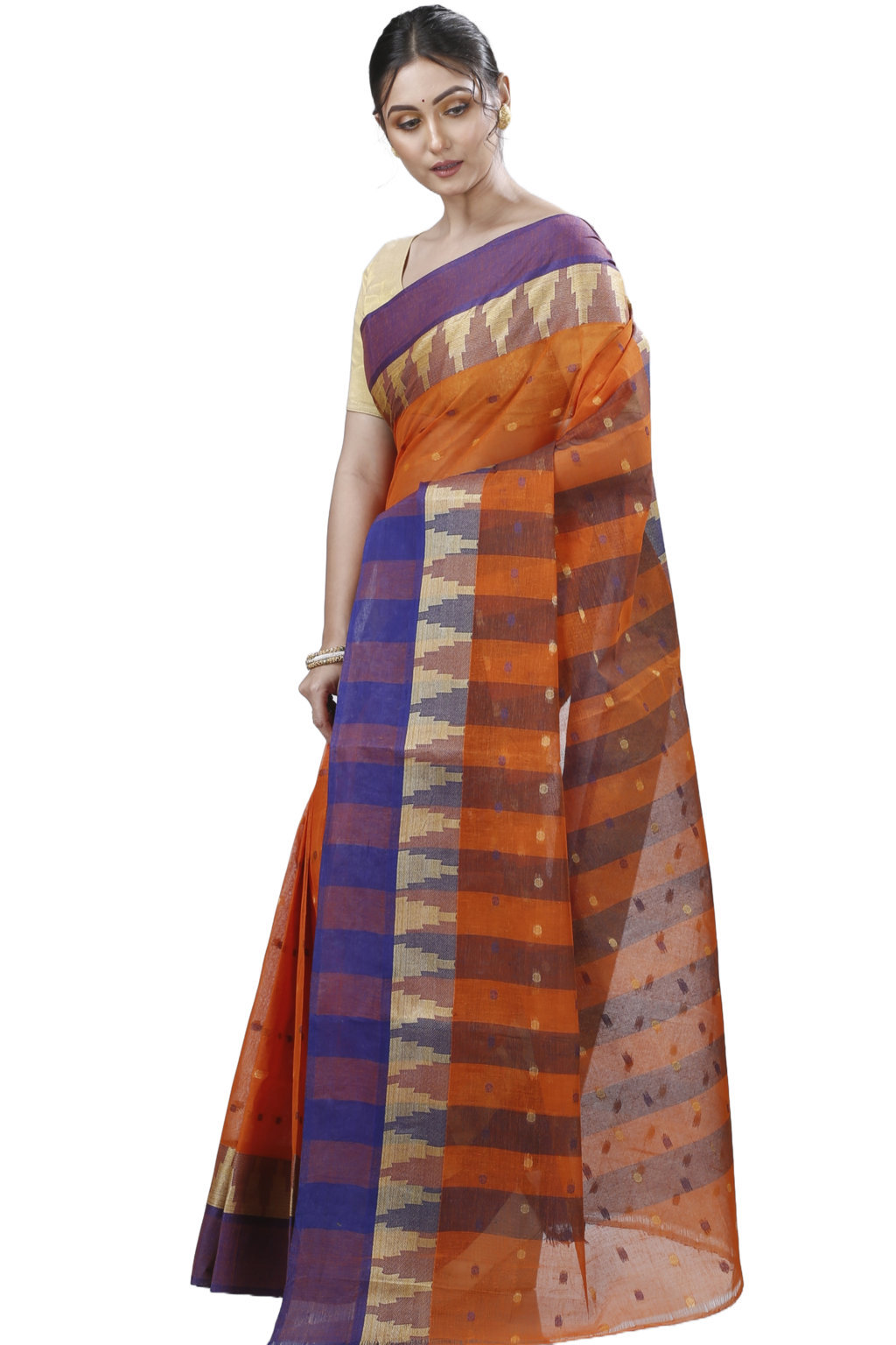 Orange Pure Cotton Jamuna Tant Saree (1311)